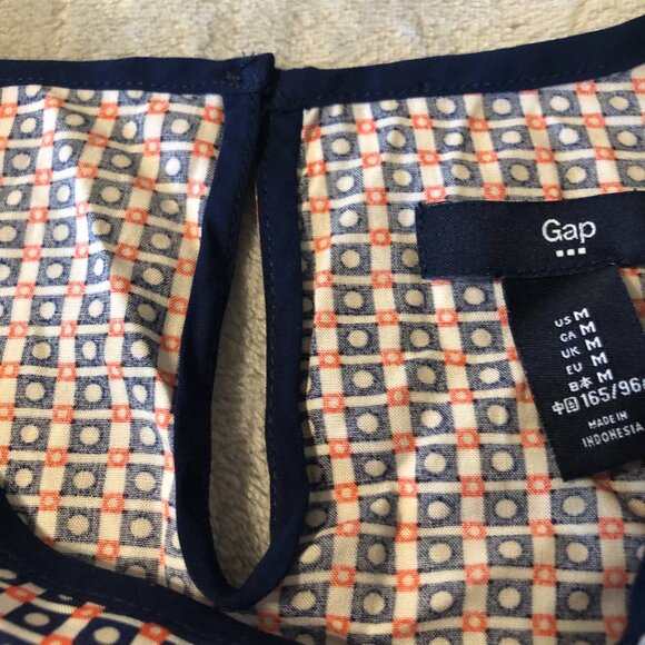 Gap Tank Top Womens Medium Keyhole Back Blue Geometric Sleeveless Blouse Shirt - Picture 11 of 16